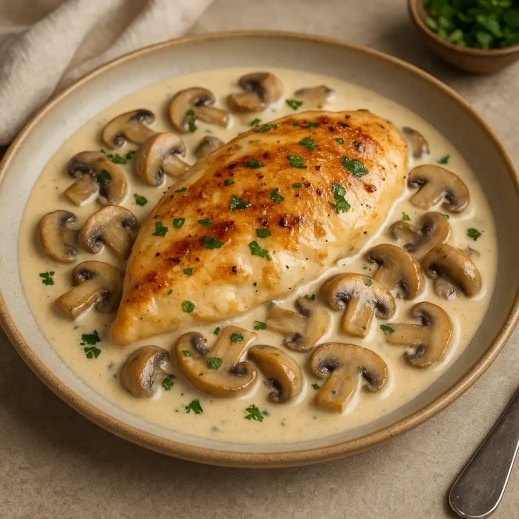 Escalope de poulet crème champignons – plat gourmand
